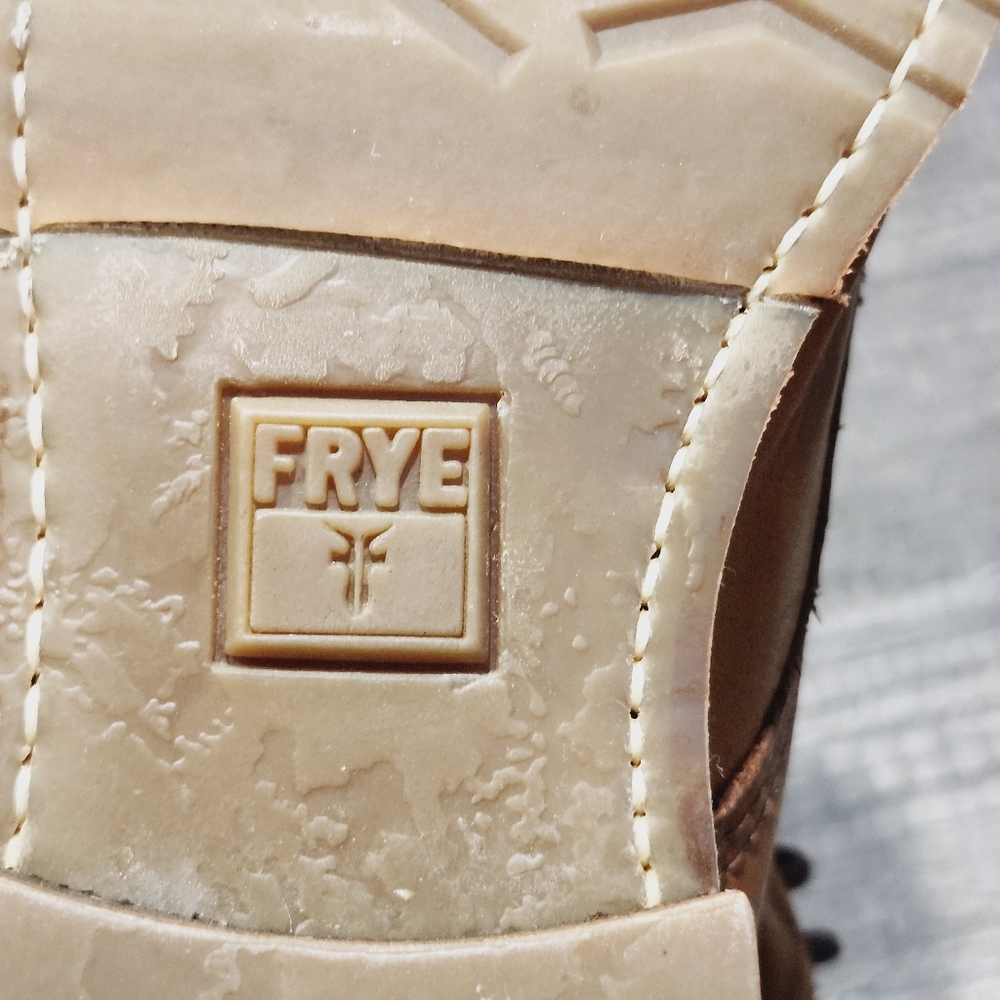 Frye Tan Leather Lace-Up Heeled Boots - Picture 14 of 15